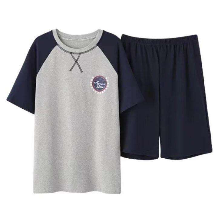 Men Pajama Set Cotton Short Sleeve Shorts Casual Striped Nightwear Loungewear Two-Piece Set Plus Size Summer Man Sleepwear