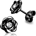 Huitan Eternity Flower Stud Earrings with CZ Romantic Rose Ear Accessories for Women Daily Wear Elegant Earrings Classic Jewelry.