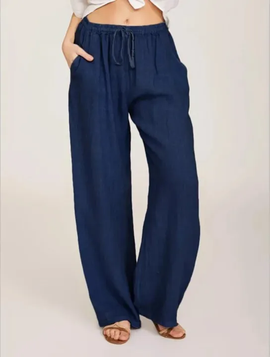 Women's%20Cotton%20Linen%20Pants%20Casual%20Loose%20Solid%20Elastic%20Waist%20Pocket%20Straight%20Trousers%20Ladies%20Oversize%20Wide%20Leg%20Pant%20Streetwear%20-%20Image%204