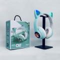 CAT STN-28 Over Ear Music Headset Glowing Ear Headphones Foldable Wireless BT5.0 Earphone with Mic AUX IN TF Card MP3 Player Colorful LED Lights for PC Laptop Computer Mobile Phone.