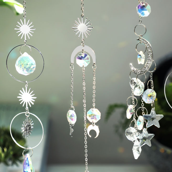 4%20Pcs%20Silver%20Metal%20Boho%20Dreamcatcher%20Crystal%20Pendant%20Hanging%20Sun%20Catcher%20Crystal%20Suncatcher%20Garden%20Outdoor%20Decors%20Girl's%20%20-%20Image%204