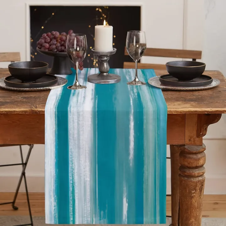 VIKAMA%20Trendy%20Turquoise%20Abstract%20Line%20Print%20Table%20Runner,%20For%20Kitchen,%20Dining%20Table,%20Dining%20Room,%20Spring%20Party%20Table%20Home%20Decor%20-%20Image%203