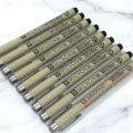 Sakura Pigma Micron graphic cutting Pen Waterproof Black ink needles size 003, 005, 01, 02, 03, 04, 05, 08, 10,12, brush, Graphic 1, 2, 3. 