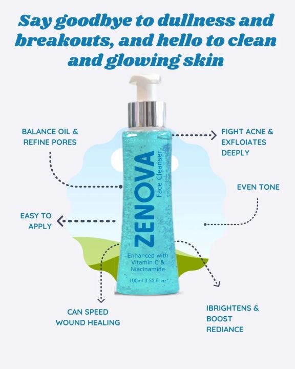 Zenova Face Cleanser with Niacinamide, Salicylic Acid & Vitamin C – Brightening, Exfoliating & Acne Control, 110ml