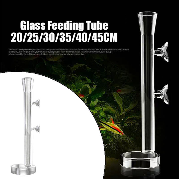 Glass Aquarium Feeder Tube Dish Transparent Fish Tank Shrimp Snail Food Feeder Bowl Feeding Tool Accessories 20/25/30/35/40/45cm