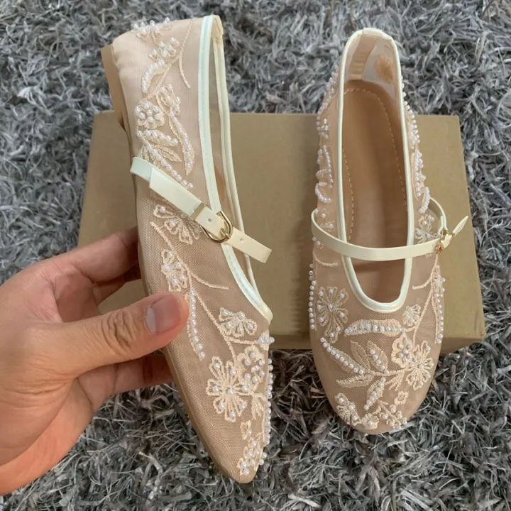 Embroidery%20Pearl%20Mesh%20Ballet%20Flats%20Women%20Fashion%20Hollow%20Round%20Toe%20Flat%20Sandals%20Elegant%20Comfortable%20Belt%20Buckle%20Mary%20Jane%20Shoes%20-%20Image%205
