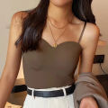 202New Solid Color Women's White Top Sleeveless Thin Straps Camisole Summer Tank Top with Cups Summer Ice Silk Comfortable Sling. 