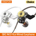 QKZ AK3 FiLe Wired Earphone with Microphone HiFi Music Monitor Bass Headphones Noise Cancelling Headset For Sport Gaming Earbuds. 