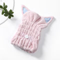 Cute Cat Microfiber Hair-drying Towel Bath Cap Strong Absorbing Drying Long Soft Special Dry Hair Cap Towel with Coral Velvet. 