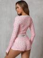 Women’s French Floral Lace Two Piece Set Long Sleeve Cardigan and Shorts Elegant Fashion Outfit Casual Chic Ladies Clothing.