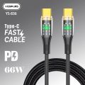 Yesplus 66w Type-c To Type-c 100CM Transparent YS-836 Fast Cable. 