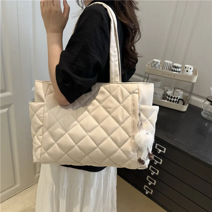 Multi%20Pocket%20Women%20Mailman%20Bag%20Diamond%20Patterned%20Cotton%20Clothing%20Shoulder%20Bag%20Large%20Capacity%20Tote%20Bag%20Casual%20Nylon%20Shoulder%20Bag%20-%20Image%202