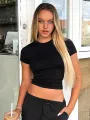 Spring New Short Sleeve T-Shirt Women Solid Simple Casual Soft All-Match Hot Basic Crop Tops Tees Summer Fashion. 