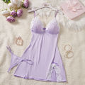 Light Purple Deep V Women Nightdress Lingerie Dress Set.