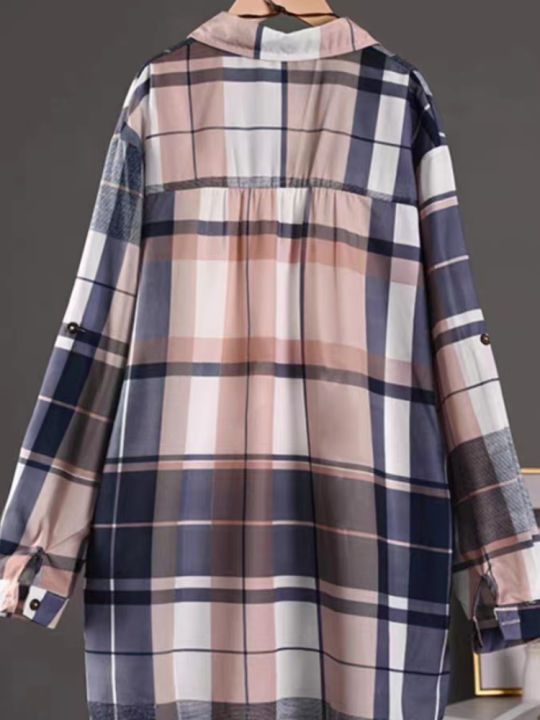 Plus%20Size%20Cotton%20Mid%20Length%20Plaid%20Print%20Women%20Autumn%20Shirts%20Casual%20Female%20Korean%20Fashion%20Long%20Sleeve%20Single-breasted%20Blouses%20-%20Image%202