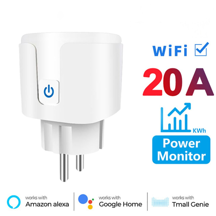 Tuya Zigbee Smart EU Socket 20A WiFi Plug Power Monitoring Smart Home Voice Control Compatible with  Assistant And Alexa