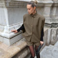 2026 Lady Daily Spring Autumn Outfits New Casual Wide Leg Short Pants Set Women Chic Solid Single Breasted Stand Collar Top Suit.