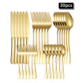6/30pcs Golden stainless steel tableware knife, fork and spoon hotel thickened western tableware steak knife, fork and spoon set. 