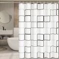 1pc Checked Waterproof Shower Curtain with Metal Grommets & Plastic Hooks, Semi-ransparent Plastic Bath Curtain for Bathroom. 
