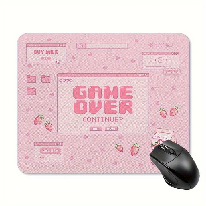 1pc Pink Game Over Design  Mouse Pad, Non-Slip Base, Comfort Woven Fabric Surface, Desk Mat