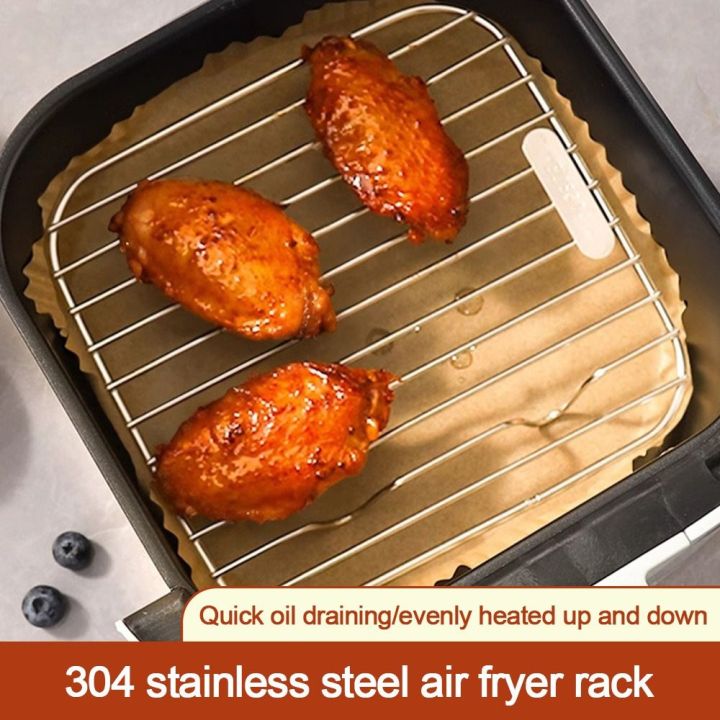 Round Square Cooking Rack With Foot Thicken Air Fryer Rack 304 Stainless Steel BBQ Net Home Kitchen Oven Steamer Cooker
