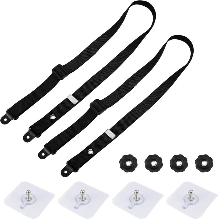 6-Piece Adjustable 42" Metal TV Safety Straps – No-Drill, Adhesive Mount, Anti-Tip Furniture Anchor Kit For TVs, Cabinets, Dressers & More