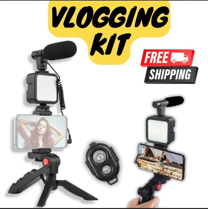 Vlogging Kit All in One Video Making with Tripod Stand, LED light, microphone, Mobile Holder For all Mobile Phone's & DSLR Camera