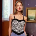 Summer Lace floral camisole spaghetti strap removable padding off shoulder Tank Top Crop Tops For Women. 