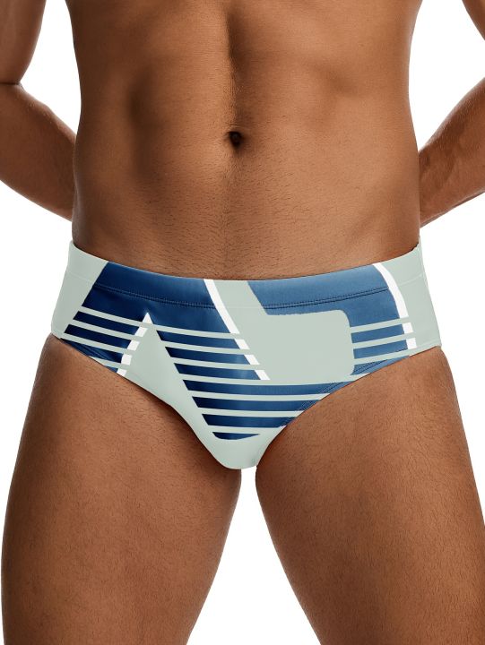 Men's Pattern Graphic Triangle Underwear, Men's Swimsuit, Summer Beach Swimming Shorts