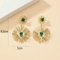 Green Stone Big Metal Dangle Earring Post For Women Gold Color Vintage Geometric Statement Drop Earrings New Style. 