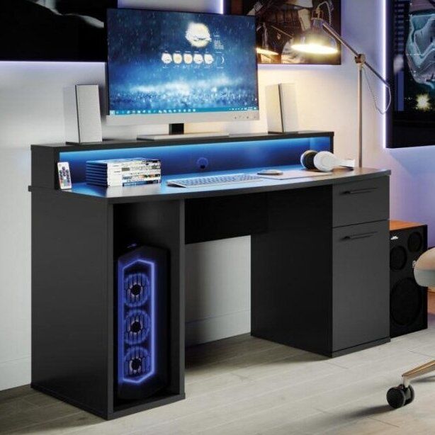 Warrior Gaming Desk Gaming Desk Computer Desk Workstation For Large PC Gaming Desk Or Home Office Desk Perfect Black Desk With Drawers & Storage