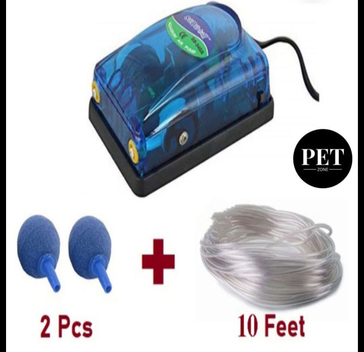 Aquarium Air Pump Double Nozzle with 2 pic air stone with 10 feet air pipe