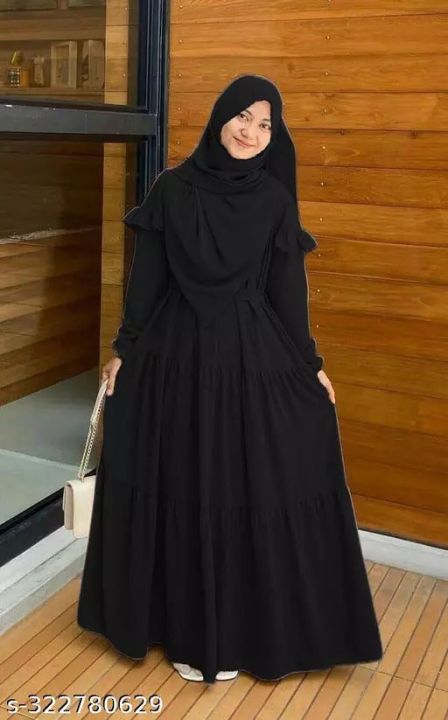 Plain Viscose Black Long Frill Abaya