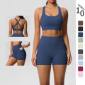 2PCS Sportswear With Pocketed Yoga Set Gym Clothes Yoga Suits For Women Tracksuits Sports Shorts Crossover Bra Gym Leggings.