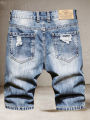 Men's Casual Spring/Summer Denim Shorts - Distressed Denim Shorts with Frayed Edges and Patchwork Details, Fashionable Street-St.