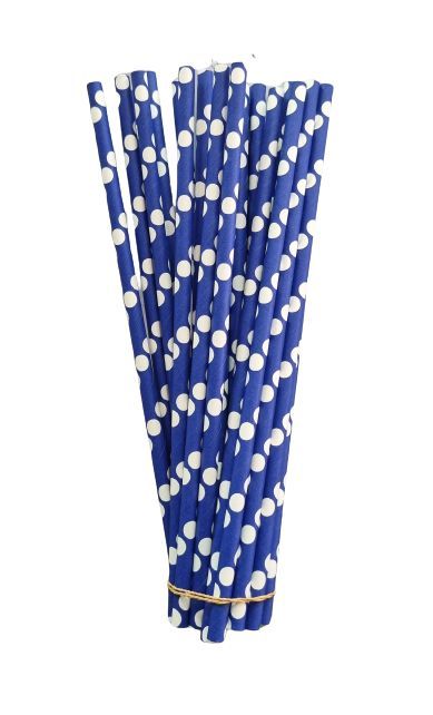 polka dots blue paper straws (25) pcs set 8"