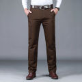 98% Cotton Classic Men's Brown Business Straight Casual Pants Solid Stretch High Waist Office Trousers Male Brand Black Khaki. 