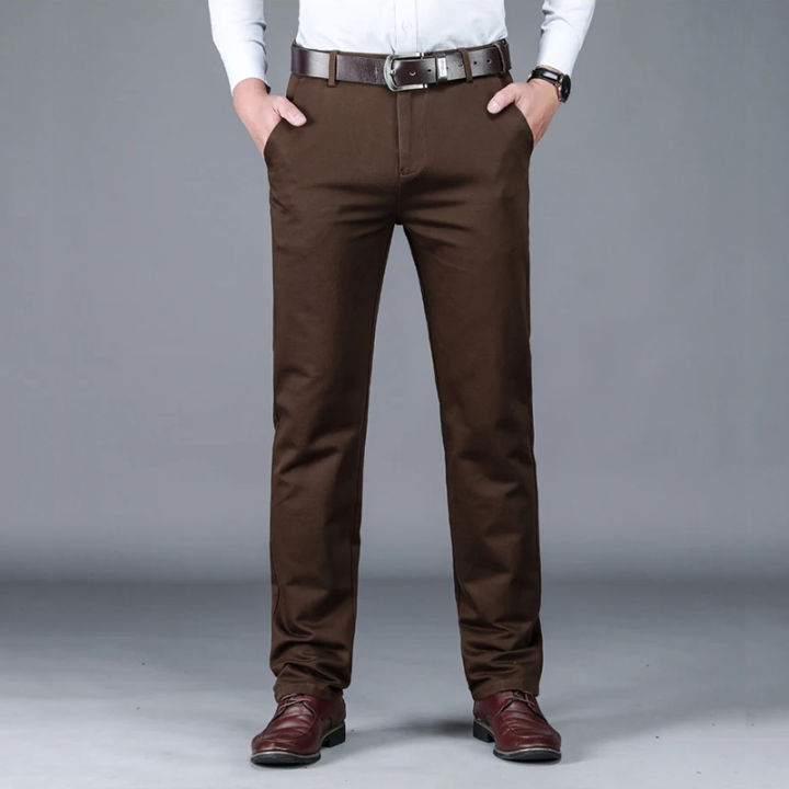 98%25%20Cotton%20Classic%20Men's%20Brown%20Business%20Straight%20Casual%20Pants%20Solid%20Stretch%20High%20Waist%20Office%20Trousers%20Male%20Brand%20Black%20Khaki%20-%20Image%202