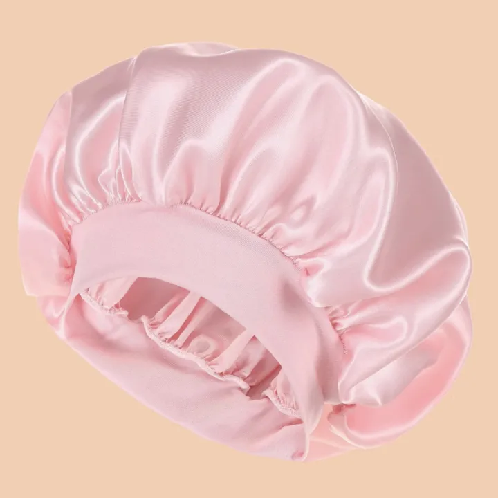 1pc%20Women's%20Solid%20Color%20Satin%20Wide-Brimmed%20Shower%20Cap,%20Suitable%20For%20Daily%20Use%20Silk%20Bonnet%20Satin%20Bonnet%20-%20Image%202