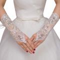 Women' Wedding Lace Gloves Bridal Fingerless Tulle Gloves Crystal Sequins Wrist Cuffs White Hook Finger Gloves.