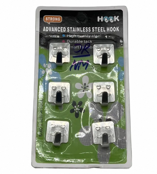 Advanced Stainless Steel Hook 6 Pieces Hooks for Walls Kitchen Bathroom Metal Hooks Multipurpose Small Rectangular Stainless Steel Adhesive Hooks