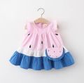 Watermelon theme dress with baby playing bag for girls. 