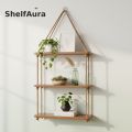 3 Tier Wall Hanging Shelf – Wooden Rope Shelf for Home Décor, Plants & Books. 
