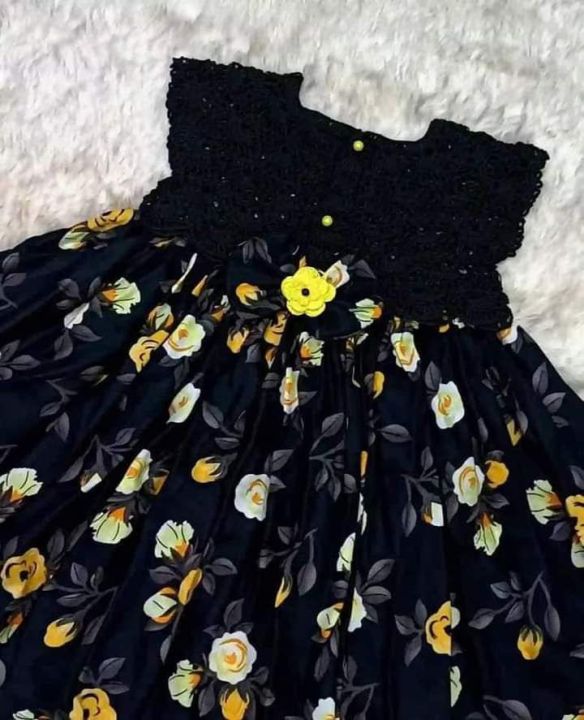 Black colour baby dress ( Crochet halfbody and chaina linen clothes)