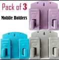 Pack of 3 Wall Mounted Mobile Holder – Dual Bracket for Phone, Remote & Key (Multi Color). 
