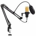 Microphone condenser (pro condenser microphone bm800) with microphone stand and USB accessories (metal shock absorber). 