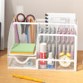 Mesh Pen Holder and Organizer Office Supplies with 7 Compartments, Desktop Organizer with Drawer, Metal Pen Holder for Desk. 
