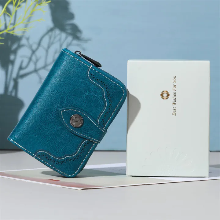 New Men's Wallet Retro Buckle Zipper Cow Leather Lightweight Multi Functional Wallet For Storing Money Shopping Card Bag