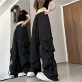 Hip Hop Cargo Pants Women Jazz Black Big Pockets Streetwear Trousers High Waisted Solid Fashion Harajuku Y2K Wide-Legged Pants. 