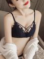 【Low price】French Sexy lace Beauty back no steel ring underwear female small chest gathers triangle cup thin comfortable sexy bras. 